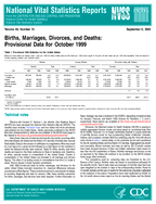 Births Marriages Divorces and Deaths Provisional Data for October 1999