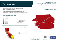 CA Congressional District 23 Heart Disease and Federally Qualified Health Centers Map 118th Congress