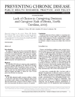 Lack of Choice in Caregiving Decision and Caregiver Risk of Stress North Carolina 2005