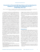 Characteristics of Deceased Solid Organ Donors and Screening Results for Hepatitis B C and Human Immunodeficiency Viruses  United States 20102017
