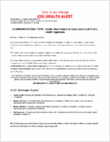 COMMUNICATIONS TOPIC Health Alert Notice to State and Local Public Health Agencies Tuesday September 11 2001 1900 EDT 0700 PM EDT
