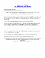 Positive Screening Signal for Bacillus anthracis at the Anacostia Naval Postal Sorting Facility in the Washington Metropolitan Area Friday November 07 2003 1240 EST 1240 AM EST 