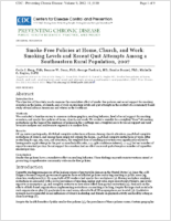 SmokeFree Policies at Home Church and Work Smoking Levels and Recent Quit Attempts Among a Southeastern Rural Population 2007