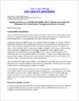 Update on Influenza a H5N1 and SARS Interim Recommendations for Enhanced US Surveillance Testing and Infection Control Tuesday February 03 2004 0900 EST 0900 AM EST