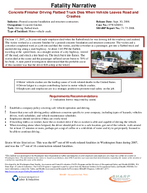 Fatality Narrative Concrete Finisher Driving Flatbed Truck Dies When Vehicle Leaves Road and Crashes