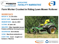 Agriculture Fatality Narrative Farm Worker Crushed in Riding Lawn Mower Rollover Washington Report 712702025s