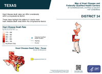 TX Congressional District 34 Heart Disease and Federally Qualified Health Centers Map 119th Congress