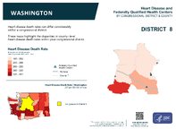 WA Congressional District 08 Heart Disease and Federally Qualified Health Centers Map 118th Congress