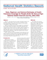 State regional and national estimates of health insurance coverage for people under 65 years of age National Health Interview Survey 20042006