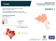 TX Congressional District 02 Heart Disease and Federally Qualified Health Centers Map 118th Congress