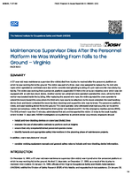 Maintenance Supervisor Dies After the Personnel Platform He Was Working from Falls to the Ground  Virginia FACE 9312