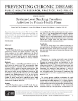 SystemsLevel Smoking Cessation Activities by Private Health Plans