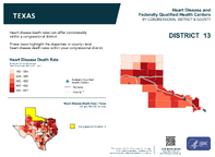 TX Congressional District 13 Heart Disease and Federally Qualified Health Centers Map 118th Congress