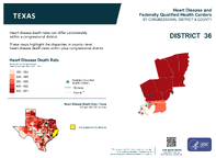 TX Congressional District 36 Heart Disease and Federally Qualified Health Centers Map 118th Congress