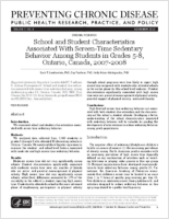 School and Student Characteristics Associated With ScreenTime Sedentary Behavior Among Students in Grades 58 Ontario Canada 20072008