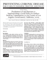 Facilitators and Barriers to Implementing a Local Policy to Reduce Sodium Consumption in the County of Los Angeles Government California 2009