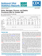 Births Marriages Divorces and Deaths Provisional Data for October 2001