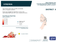 VA Congressional District 08 Heart Disease and Federally Qualified Health Centers Map 118th Congress