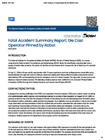 Fatal Accident Summary Report Die Cast Operator Pinned by Robot FACE 8420