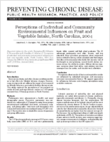 Perceptions of Individual and Community Environmental Influences on Fruit and Vegetable Intake North Carolina 2004