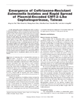 Emergence of CeftriaxoneResistant Salmonella Isolates and Rapid Spread of PlasmidEncoded CMY2Like Cephalosporinase Taiwan