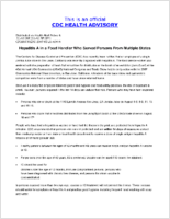 Hepatitis A in a Food Handler Who Served Persons from Multiple States August 26 2007