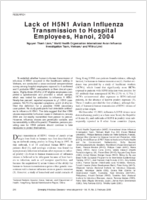 Lack of H5N1 Avian Influenza Transmission to Hospital Employees Hanoi 2004