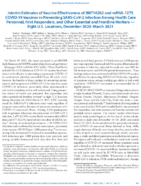Interim Estimates of Vaccine Effectiveness of BNT162b2 and mRNA1273 COVID19 Vaccines in Preventing SARSCoV2 Infection Among Health Care Personnel First Responders and Other Essential and Frontline Workers  Eight US Locations December 2020March 2021
