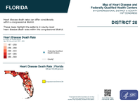 FL Congressional District 28 Heart Disease and Federally Qualified Health Centers Map 119th Congress