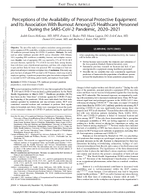 Perceptions of the Availability of Personal Protective Equipment and Its Association with Burnout Among US Healthcare Personnel During the SARSCoV2 Pandemic 20202021