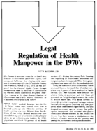 Legal Regulation Of Health Manpower In The 1970S