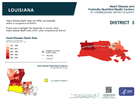 LA Congressional District 03 Heart Disease and Federally Qualified Health Centers Map 118th Congress