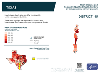TX Congressional District 15 Heart Disease and Federally Qualified Health Centers Map 118th Congress