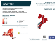 NY Congressional District 15 Heart Disease and Federally Qualified Health Centers Map 118th Congress