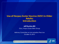 Use of Herpes zoster vaccine HZV in older adults  introduction