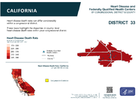 CA Congressional District 33 Heart Disease and Federally Qualified Health Centers Map 118th Congress