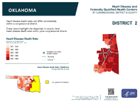 OK Congressional District 02 Heart Disease and Federally Qualified Health Centers Map 118th Congress