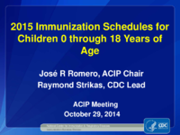 2015 Immunization schedules for children 0 through 18 years of age