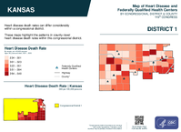 KS Congressional District 01 Heart Disease and Federally Qualified Health Centers Map 119th Congress