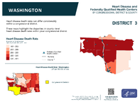 WA Congressional District 03 Heart Disease and Federally Qualified Health Centers Map 118th Congress