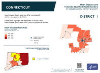 CT Congressional District 01 Heart Disease and Federally Qualified Health Centers Map 118th Congress
