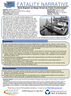 Fatality Narrative Deck Engineer on Barge Struck by Crane Counterweight