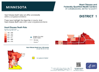 MN Congressional District 01 Heart Disease and Federally Qualified Health Centers Map 118th Congress