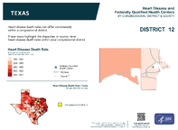 TX Congressional District 12 Heart Disease and Federally Qualified Health Centers Map 118th Congress