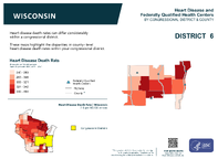 WI Congressional District 06 Heart Disease and Federally Qualified Health Centers Map 118th Congress