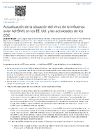 Actualizacin de la situacin del virus de la influenza aviar AH5N1 en los EE UU y las actividades de los CDC