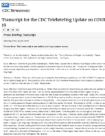 Transcript for the CDC telebriefing update on COVID19 for immediate release Saturday February 29 2020