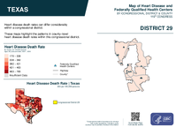 TX Congressional District 29 Heart Disease and Federally Qualified Health Centers Map 119th Congress