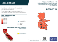 CA Congressional District 29 Heart Disease and Federally Qualified Health Centers Map 119th Congress