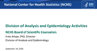 Division of Analysis and Epidemiology Activities